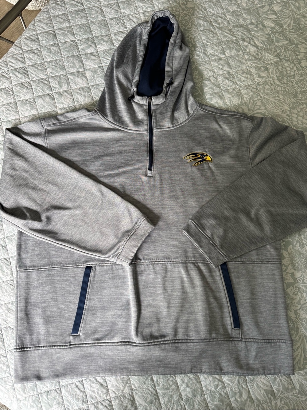 Gray Pullover Hooded Sweatshirt with Embroidered Eagle Logo